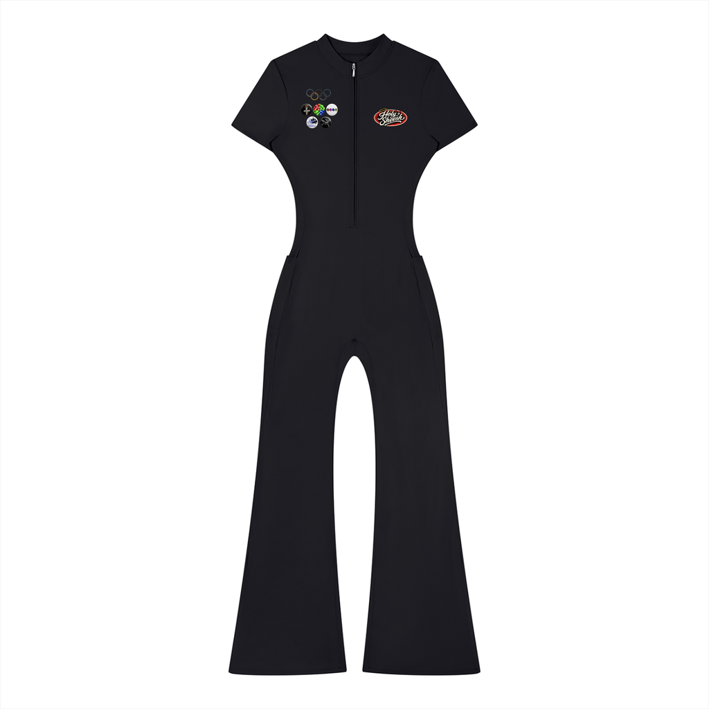 Holysheesh stamp logo (Women’s Tight Flared Leg Quarter-Zip Jumpsuit)