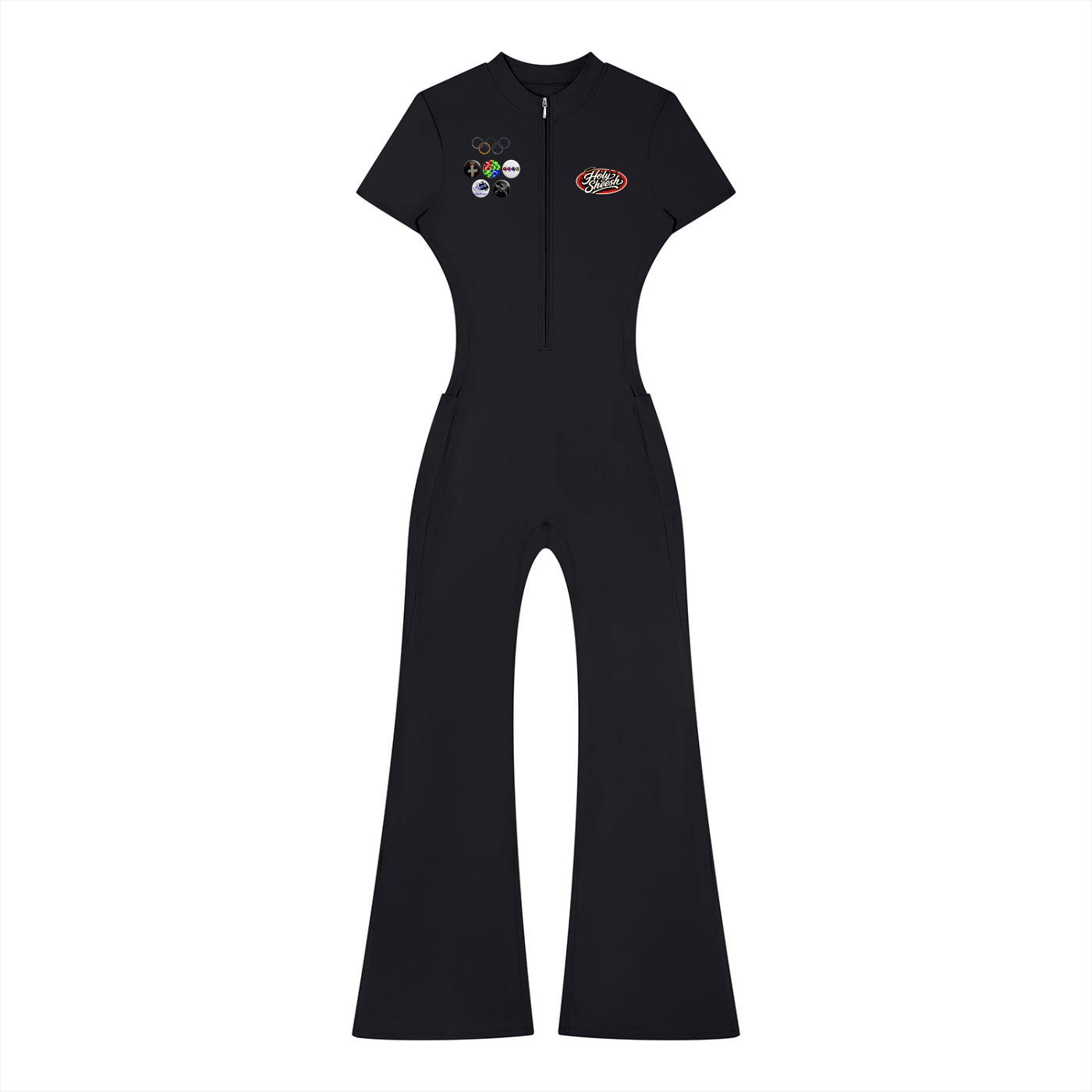 Holysheesh stamp logo (Women’s Tight Flared Leg Quarter-Zip Jumpsuit)
